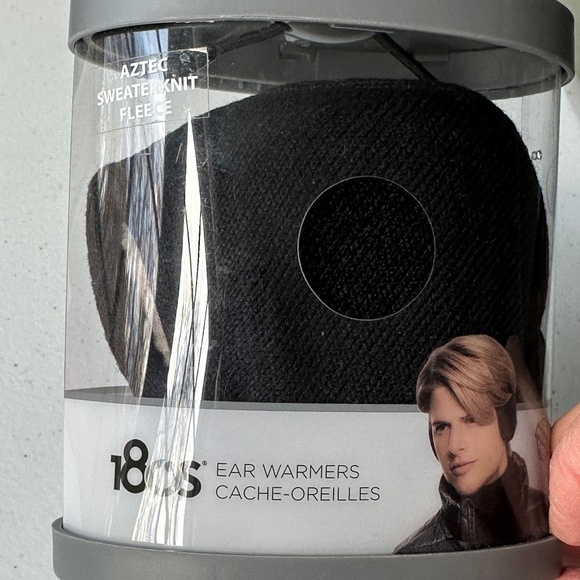 180s Mens Aztec Sweaterknit Fleece Behind-The-Head Black Ear Warmers NEW - Picture 1 of 11